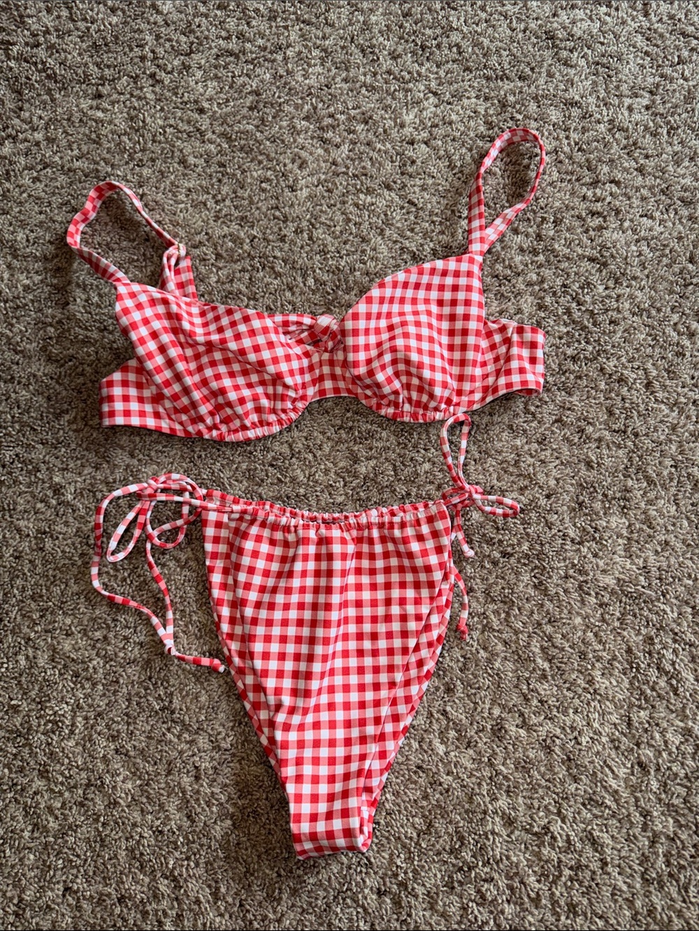 Skatie red and white gingham bikini top medium large bottom